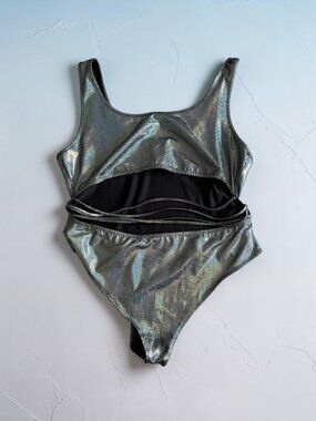 F21 Forever 21 Silver Metallic Cutout Bodysuit Size 3X